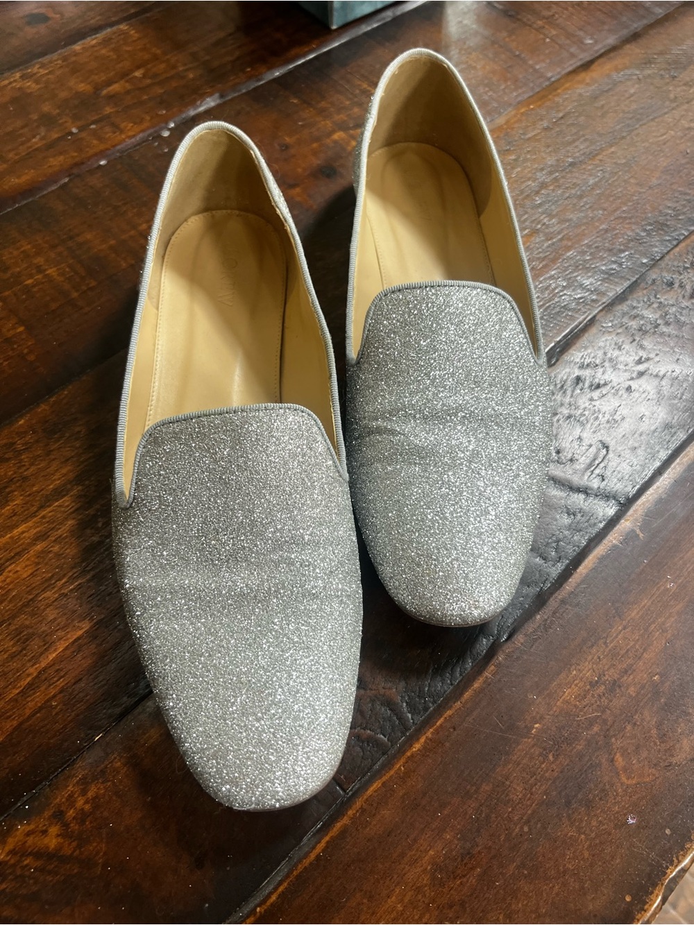 J. Crew Silver Glitter Smoking Loafer 11 Slip On Flats - Picture 6 of 8